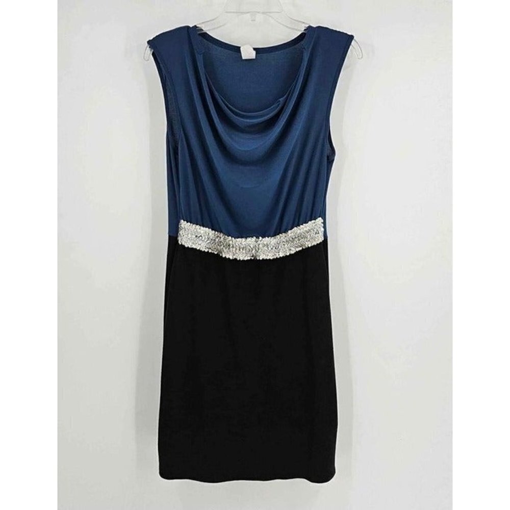 Lamasini Pull-on Dress Drooping Neckline Glitter Front Waistband Teal Black XL